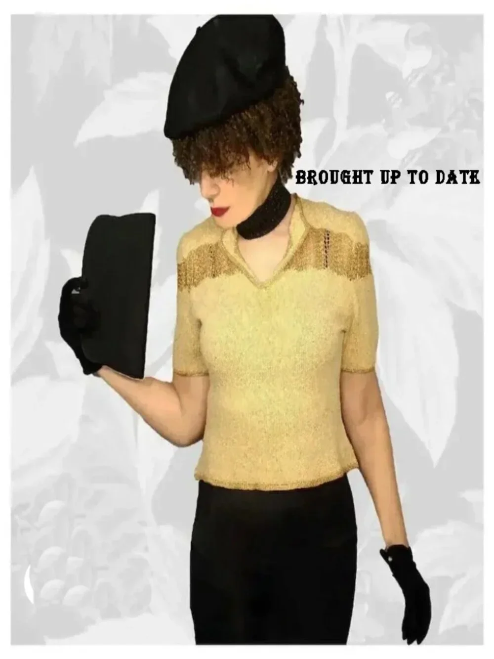 40s Vintage Cropped Sweater with Metallic Gold, Short Sleeve Top - Picture 4 of 10